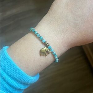 Turquoise Beaded Bracelet with Elephant Charm from Thailand